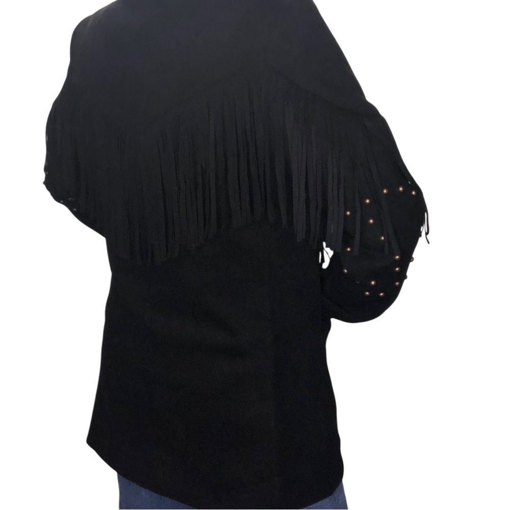 Blue B Coll. Faux Suede Fringe Rivets Jacket Sz M Black Rock Western Rockabilly - Picture 5 of 11